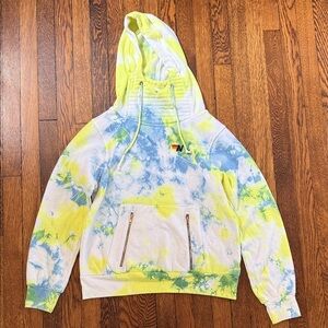 Aviator Nation Ninja Hoodie, EUC, size Medium (unisex), yellow and blue tie dye